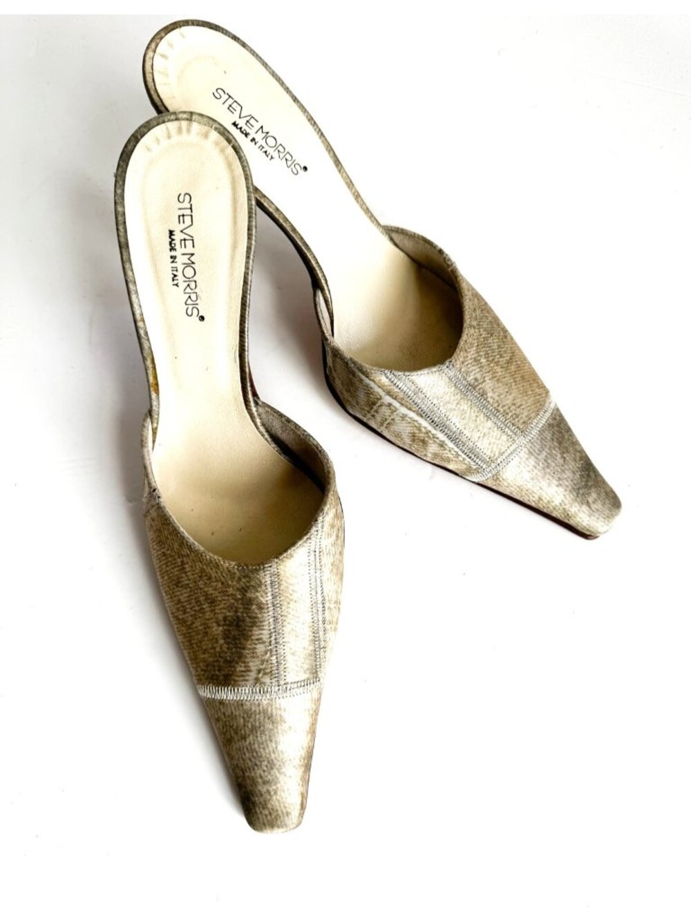 VINTAGE Y2K Steve Morris Nude Patchwork Pointy Toe Mule Kitten Keels 39.5